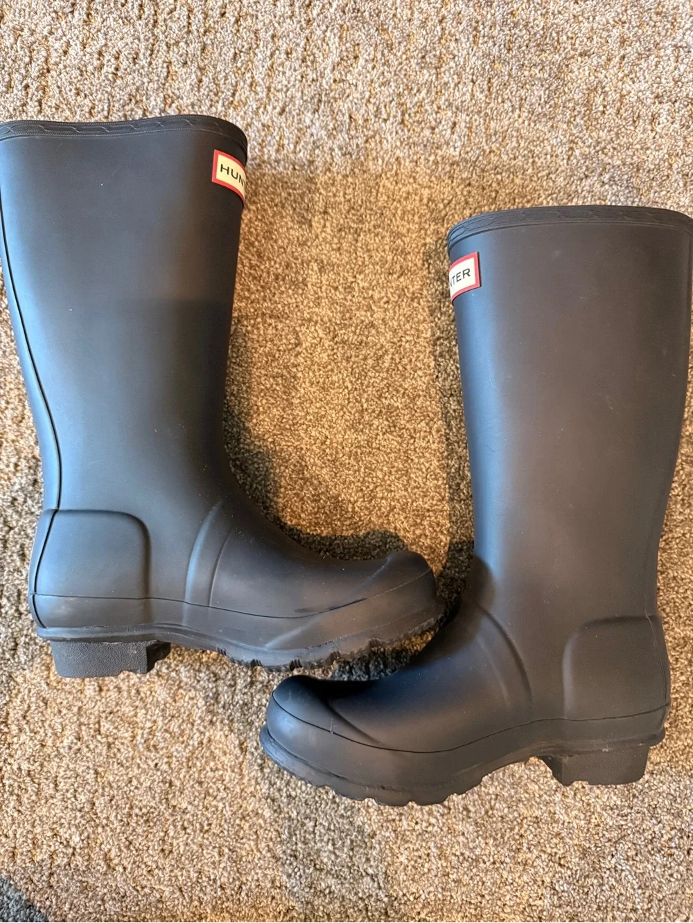 Hunter Navy Blue Kids Rain Boots with Red Logo Trim